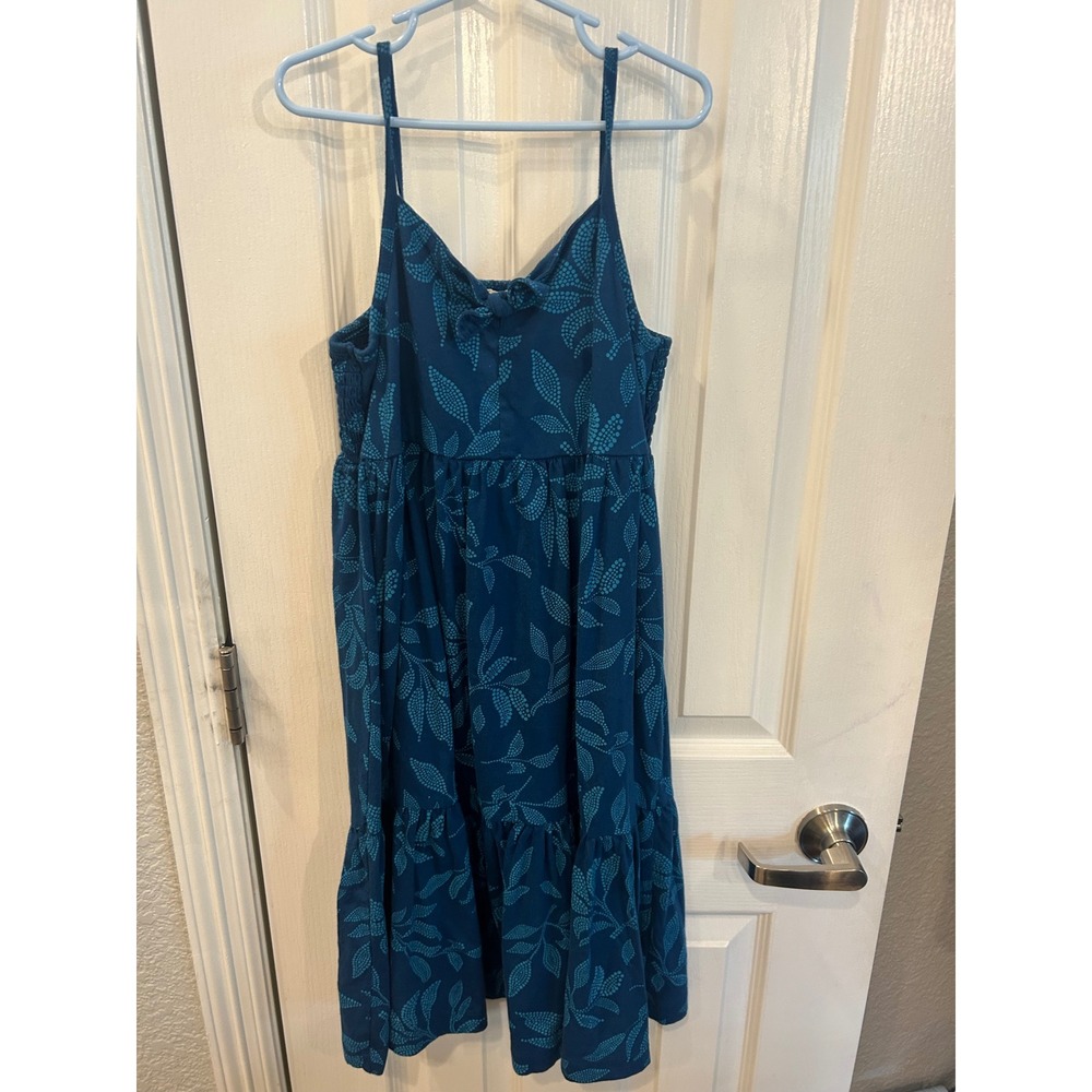 Crewcuts J.Crew Dress Blue Leaf Print Smocked Tiered Cotton Sundress Kids 10